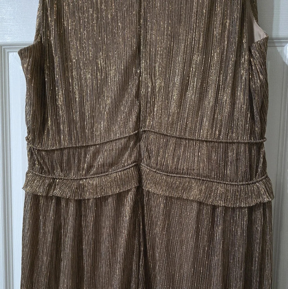 Taylor [Anthropologie] Gold Metallic Ruffle Stretch Waist Formal Midi Dress, EUC - Picture 10 of 13
